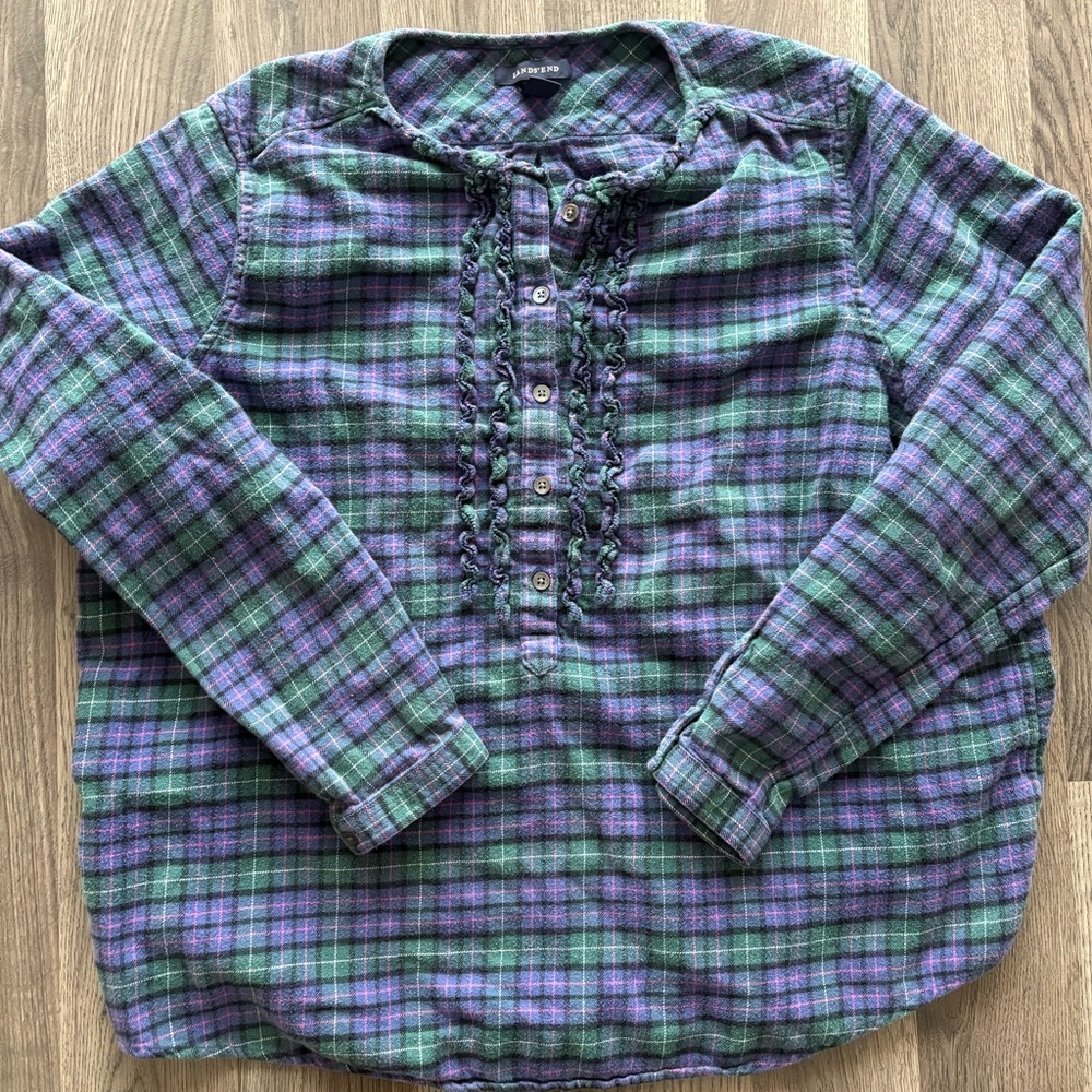 Plaid land end vintage Shirt in Green and Purple